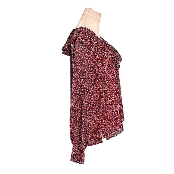 Loft red floral long sleeves ruffled lined sheer blouse size small - Picture 6 of 10